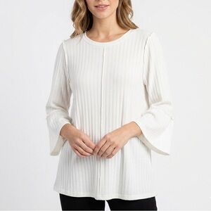 Anthropologie Entro Bell Sleeve blouse Top XLARGE Knit Boat Neck Rib Anthro